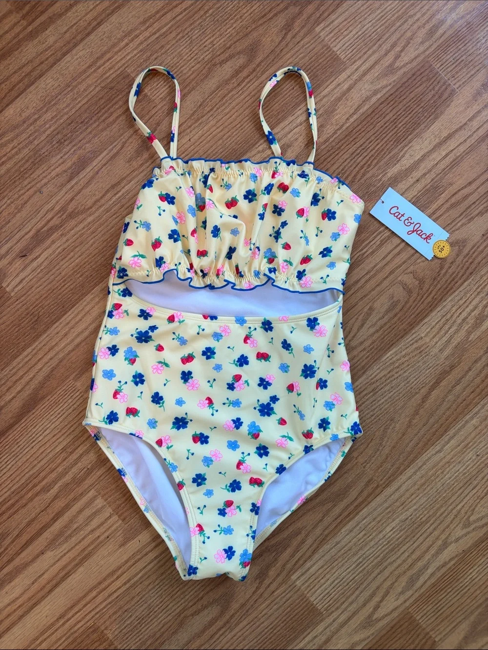 Cat & Jack Girls' Strawberry Garden One Piece Swimsuit - Yellow